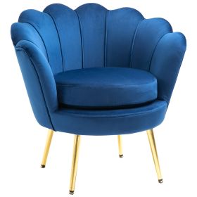 HOMCOM Velvet-Touch Accent Chair Leisure Club Chair Gold Metal Legs for Living Room Blue