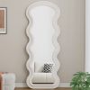 Flannel Full Length Wave Floor Mirror for Bedroom living room Hanging or Against The Wall(white)