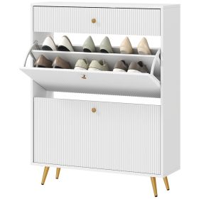 HOMCOM Narrow Shoe Storage Cabinet with Wave-like Panels and Adjustable Shelves for 12 Pairs of Shoes, White