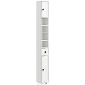 Kleankin Tall Bathroom Storage Cabinet, 71" Narrow with Open Shelves & 2 Door Cabinets, Adjustable Shelves, White
