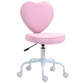HOMCOM Love Shape Swivel Leisure Chair on Wheels Upholstery Home Office Computer Chair Linen Fabric Vanity Seat for Girls Women
