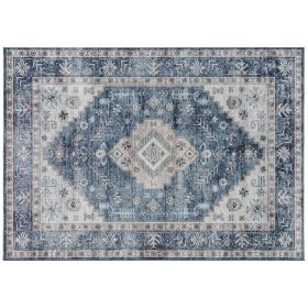 HOMCOM 4x6 Area Rug, Vintage Washable Rug, Non-Slip Floor Carpet for Living Room, Bedroom, Dining Room, Blue