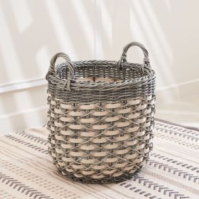 Zita Round Resin Woven Wicker Multi-Use Storage Basket with Handles - 18" x 18" x 15.7" - White-Gray - For Towel, Toys