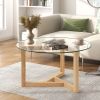 [New Picture] ON-TREND Round Glass Coffee Table Modern Cocktail Table Easy Assembly with Tempered Glass Top & Sturdy Wood Base