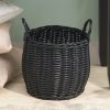 Lucius Round Resin Woven Wicker Basket with Handles - 13" x 13" x 10.2" - Black - For Clothes, Towels, Toys, Magazines Storage and Home Decoration