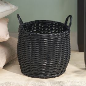 Lucius Round Resin Woven Wicker Basket with Handles - 13" x 13" x 10.2" - Black - For Clothes, Towels, Toys, Magazines Storage and Home Decoration
