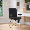 Textured Boucle Fabric Black and Gold Office Chair, Modern Height Adjustable Desk Chair with Padded Arms