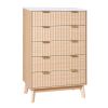 VEVOR 5 Fluted Drawer Dresser, Wooden Chest of Drawers with Sliding & Anti-tip Device, Modern Minimalist Dresser Chest