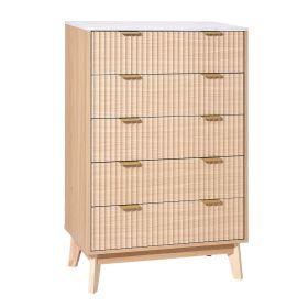 VEVOR 5 Fluted Drawer Dresser, Wooden Chest of Drawers with Sliding & Anti-tip Device, Modern Minimalist Dresser Chest