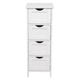 Bathroom Storage Cabinet Sleek 4 Drawer White Wooden Organizer Durable P2 MDF Easy Assembly with Hardware Kit Ideal for Bathroom and Bedroom Decor
