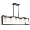 5-Light Industrial Modern Dining Room Ceiling Lighting in Matte Black Finish with Glass Shade Classic Pendant Island Lighting Fixture for Living Room