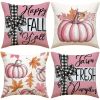 4 Pack Fall Pillow Covers Pink 18x18in Farmhouse Pumpkin Maple Leaf Cushion Case Autumn Sofa Couch Decor for Autumn Thanksgiving Harvest Decorations