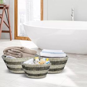 1PCNatural Canes Grass Baskets Stackable Storage Bins Set of 3 with Hollowed Handles