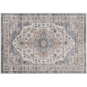 HOMCOM 5x7 Area Rug, Vintage Machine Washable Rug, Non-Slip Carpet for Living Room, Bedroom, Dining Room, Brown & Light Blue