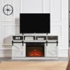 Modern Farmhouse TV Media Stand, Large Barn Inspired Home Entertainment Console, with 23" Fireplace Insert, for TV Up to 65''