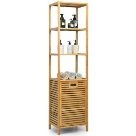 Bamboo Tower Hamper Organizer with 3-Tier Storage Shelves