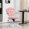 HOMCOM Pink Office Chair, Desk Chair with Button Tufted Teddy Bear Fleece, Swivel Computer Vanity Chair