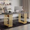 47.2" Rectangular Modern Home Office Desk with Solid Wood Table Top & Gold Frame
