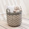 Zita Round Resin Woven Wicker Multi-Use Storage Basket with Handles - 18" x 18" x 15.7" - White-Gray - For Towel, Toys
