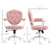 HOMCOM Pink Office Chair, Desk Chair with Button Tufted Teddy Bear Fleece, Swivel Computer Vanity Chair