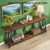 Extra Long Console Table, Industrial Sofa Table Behind Couch with 2 Tier Storage Shelf
