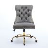 A&A Furniture Office Chair,Modern Velvet Upholstered Tufted Button Home Office Chair with Golden Metal Base