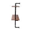 Industrial Pipe Shelf 3 Tier and 2 Tier Wall Mounted Shelves 36in Wood Display Shelves, and 3 additional hooks,Farmhouse Kitchen Bar Shelf