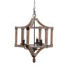 3 - Light Wood Drum Chandelier, Hanging Light Fixture with Adjustable Chain for Kitchen Dining Room Foyer Entryway, Bulb Not Included