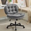 Armless Adjustable Swivel Office Chair with Wheels, PU Leather Cross-Legged Task Chair for Home, Office, Small Spaces