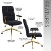 Textured Boucle Fabric Black and Gold Office Chair, Modern Height Adjustable Desk Chair with Padded Arms
