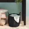 Lucius Round Resin Woven Wicker Basket with Handles - 13" x 13" x 10.2" - Black - For Clothes, Towels, Toys, Magazines Storage and Home Decoration