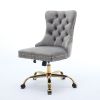 A&A Furniture Office Chair,Modern Velvet Upholstered Tufted Button Home Office Chair with Golden Metal Base