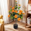 Artificial Camellia Tree 2 Pack, 36"Faux Camellia Plant in Pot with Orange Flowers, Greenery Potted Plant for Indoor Outdoor Office Home Porch Decor