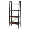 Ladder Shelf, 4-Tier Bookshelf, Storage Rack Shelves, Bathroom, Living Room, Industrial Accent Furniture, Steel Frame, Rustic Brown and Black RT