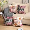 4 Pack Fall Pillow Covers Pink 18x18in Farmhouse Pumpkin Maple Leaf Cushion Case Autumn Sofa Couch Decor for Autumn Thanksgiving Harvest Decorations