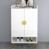 Yellar Nordic Entryway White Shoe Storage Cabinet with Doors & Open Shelves 5-Tier
