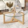 [New Picture] ON-TREND Round Glass Coffee Table Modern Cocktail Table Easy Assembly with Tempered Glass Top & Sturdy Wood Base
