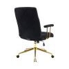 Textured Boucle Fabric Black and Gold Office Chair, Modern Height Adjustable Desk Chair with Padded Arms