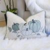 Embroidered Pumpkin Lumbar Throw Pillow – Misty Blue Fall Accent Cushion