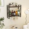 Wall Mounted Wine Rack with 2-Tier Shelves and 3 Glass Holders