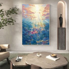 Hand Painted Oil Painting Abstract Underwater Oil Painting on Canvas Original Colorful Ocean Painting Bedroom Home Decor Custom Sunshine Painting Mode (style: 01, size: 60X90cm)