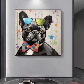 Abstract Black Dog Oil Painting on Canvas Large Wall Art Original Floral Art Custom Painting Living Room Home Decor Gift Fancy Art (style: 01, size: 60x60cm)