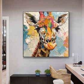 Hand Painted Giraffe Original Oil Painting African Animals Painting Original Wall Art Wild Animals Acrylic Art Impasto Textured Artwork Gifts For Kids (style: 01, size: 100x100cm)