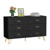 6 Drawer Dresser For Bedroom, Storage Cabinet With Golden Handles, Modern Closet Of Drawers For Living Room