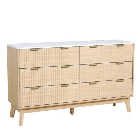 VEVOR 6 Fluted Drawer Dresser, Wooden Chest of Drawers with Sliding & Anti-tip Device, Modern Minimalist Dresser Chest (Number of Drawers: 6 Draws, Length Range: 51-56 inch)