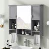 35'' x 28'' Modern Wall Mounted Bathroom Storage Cabinet, Bathroom Wall Cabinet with Mirror, Medicine Cabinet with Towels Bar