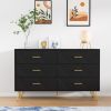 6 Drawer Dresser For Bedroom, Storage Cabinet With Golden Handles, Modern Closet Of Drawers For Living Room